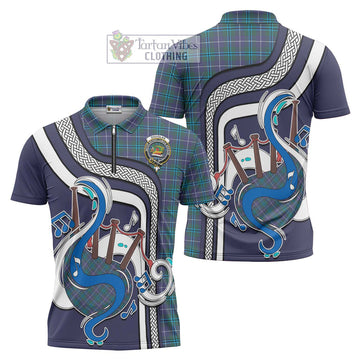 Douglas Modern Tartan Zipper Polo Shirt with Epic Bagpipe Style