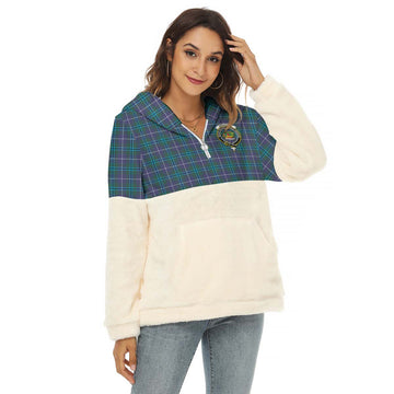 Douglas Modern Tartan Women's Borg Fleece Hoodie With Half Zip with Family Crest