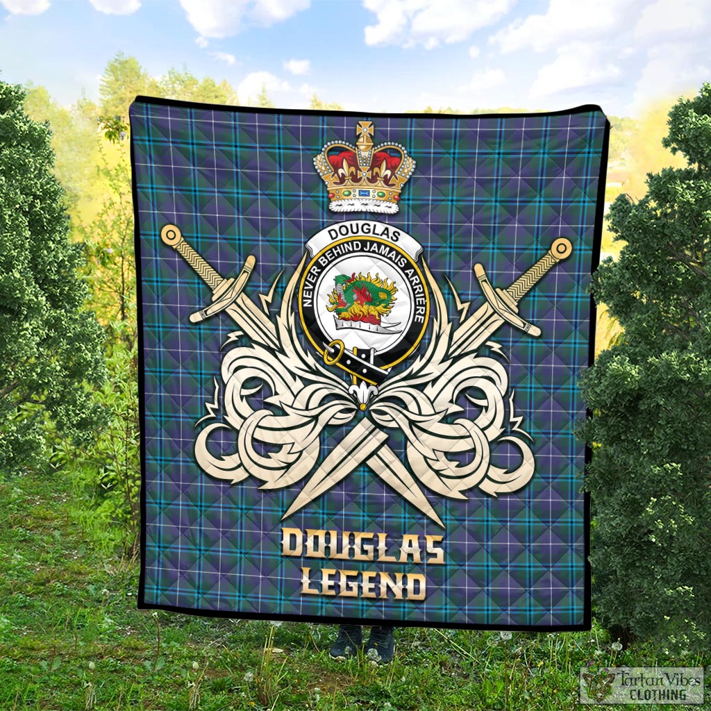 Tartan Vibes Clothing Douglas Modern Tartan Quilt with Clan Crest and the Golden Sword of Courageous Legacy