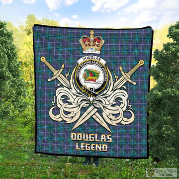 Douglas Modern Tartan Quilt with Clan Crest and the Golden Sword of Courageous Legacy