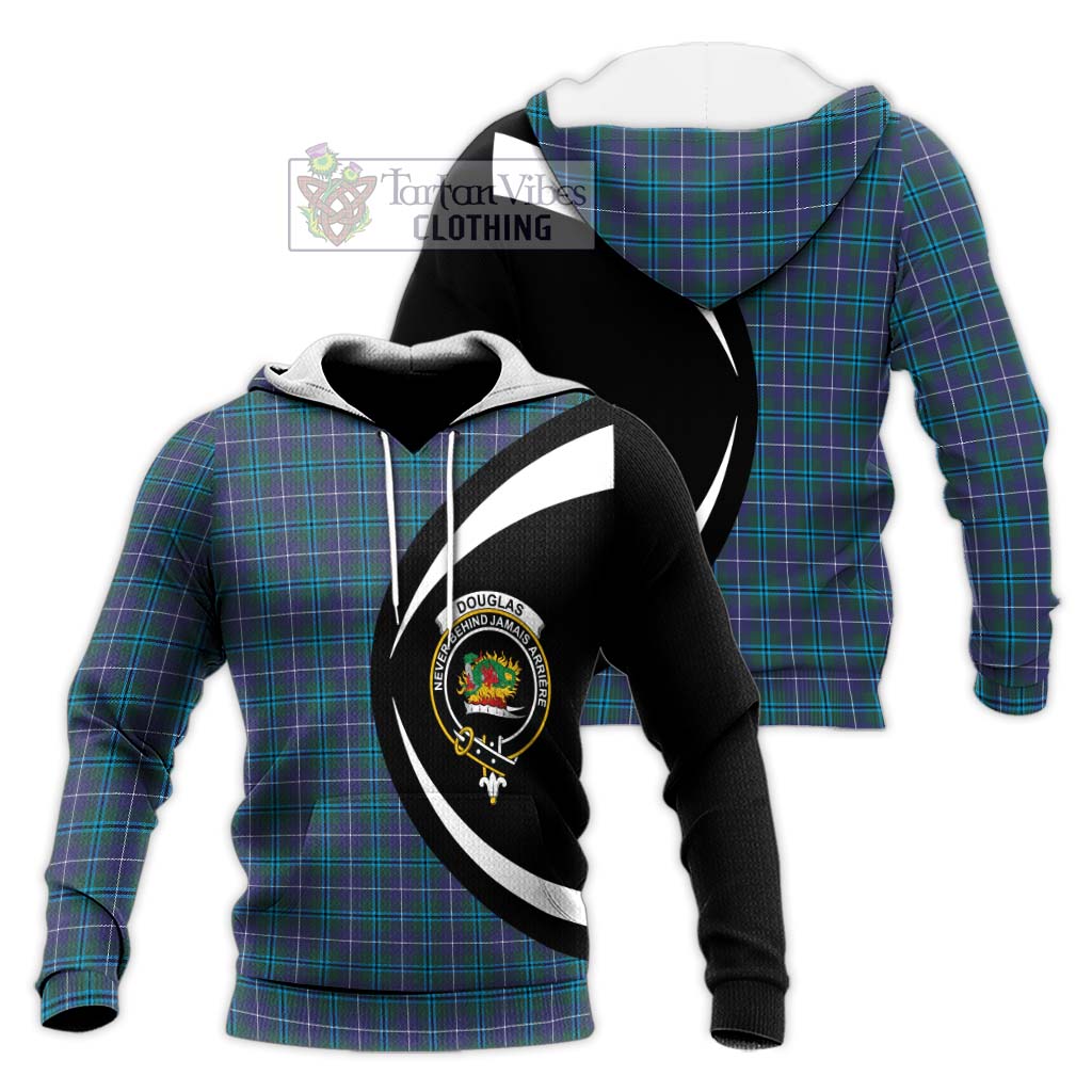 Douglas Modern Tartan Knitted Hoodie with Family Crest Circle Style Unisex Knitted Pullover Hoodie - Tartan Vibes Clothing