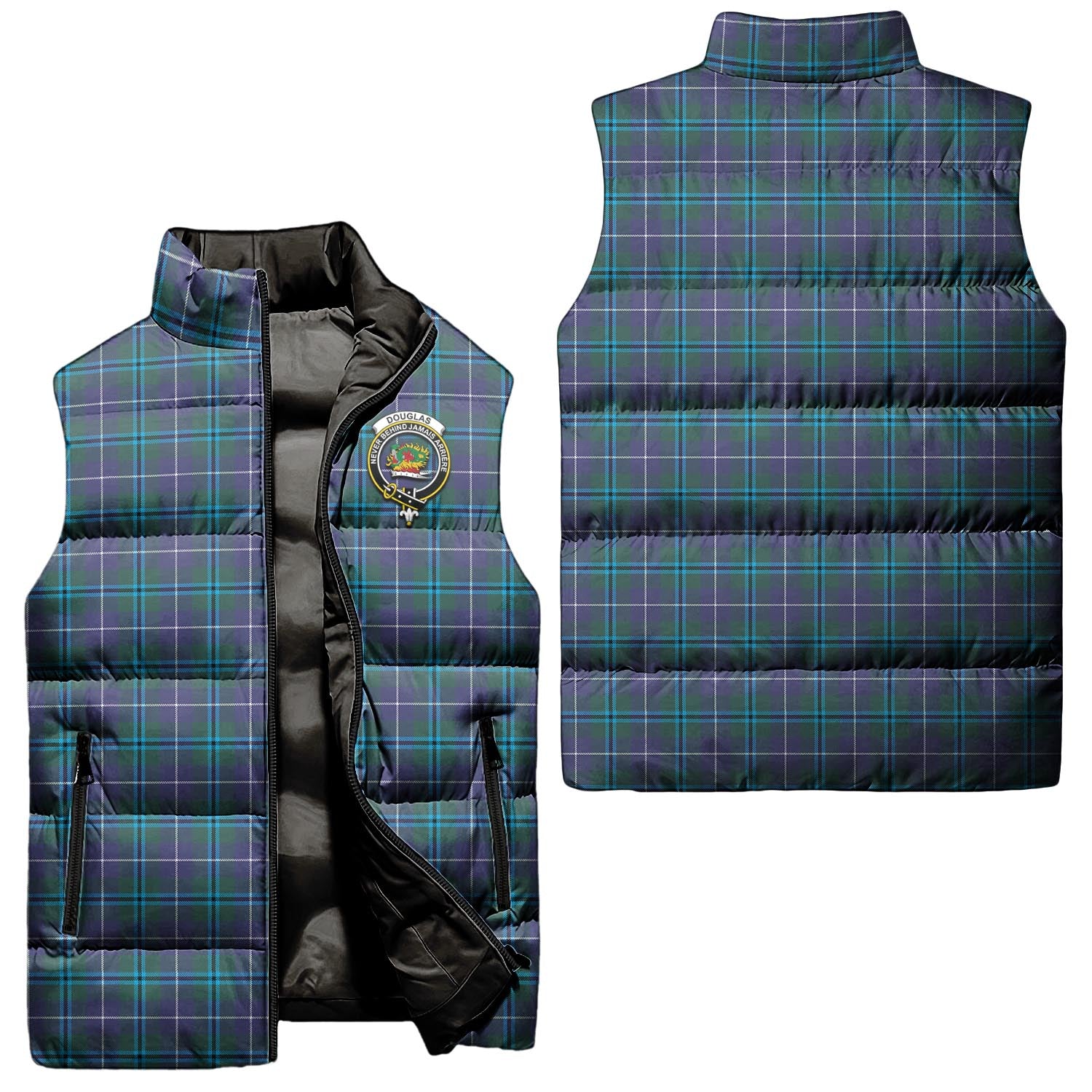 Douglas Modern Tartan Sleeveless Puffer Jacket with Family Crest Unisex - Tartanvibesclothing