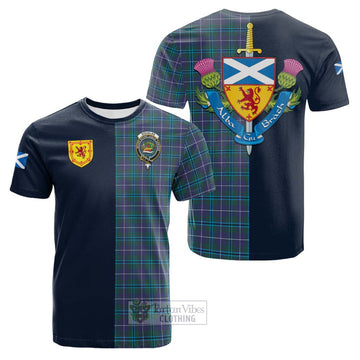 Douglas Modern Tartan Cotton T-shirt Alba with Scottish Lion Royal Arm Half Style