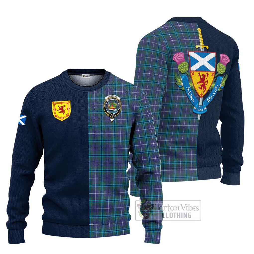 Tartan Vibes Clothing Douglas Modern Tartan Knitted Sweater with Scottish Lion Royal Arm Half Style