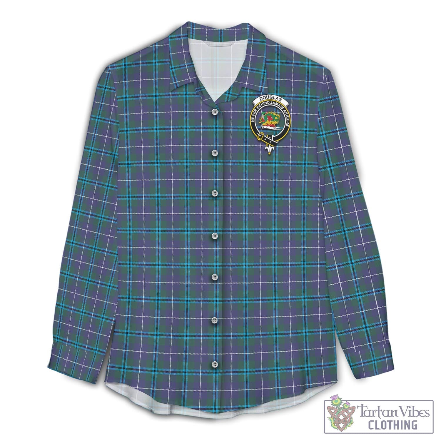 Tartan Vibes Clothing Douglas Modern Tartan Womens Casual Shirt with Family Crest