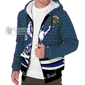 Douglas Modern Tartan Sherpa Hoodie with Alba Gu Brath Regal Lion Emblem