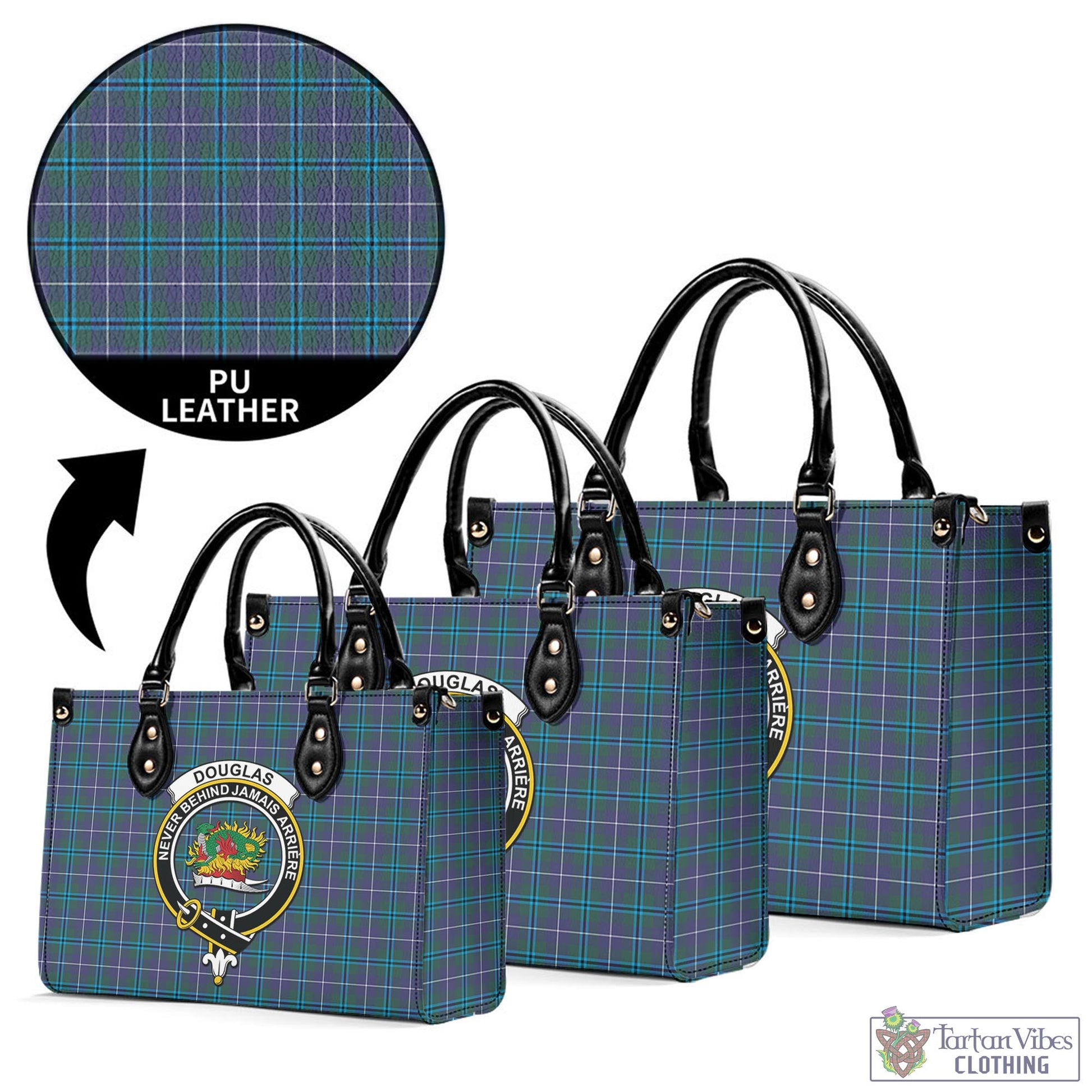 Tartan Vibes Clothing Douglas Modern Tartan Luxury Leather Handbags with Family Crest