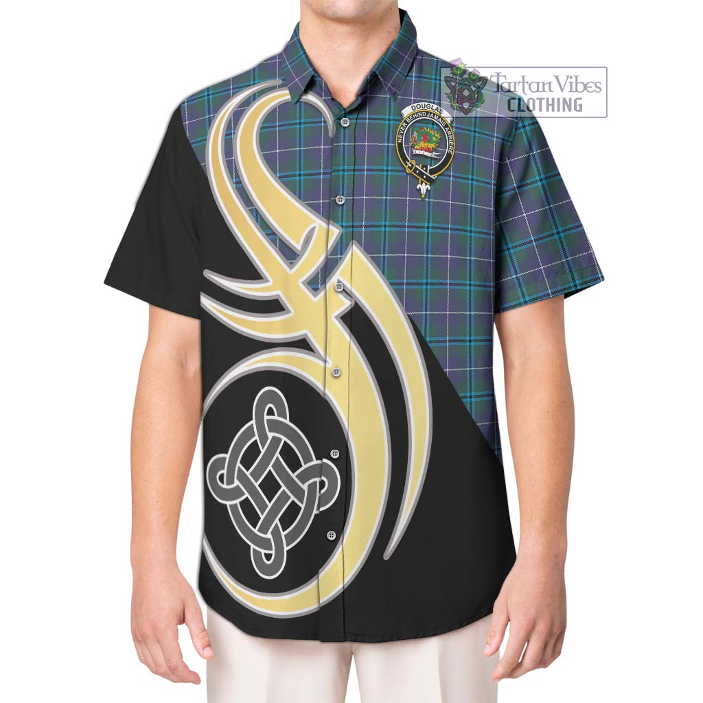 Douglas Modern Tartan Short Sleeve Button Shirt with Family Crest and Celtic Symbol Style Kid - Tartan Vibes Clothing