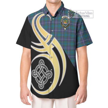 Douglas Modern Tartan Short Sleeve Button Shirt with Family Crest and Celtic Symbol Style