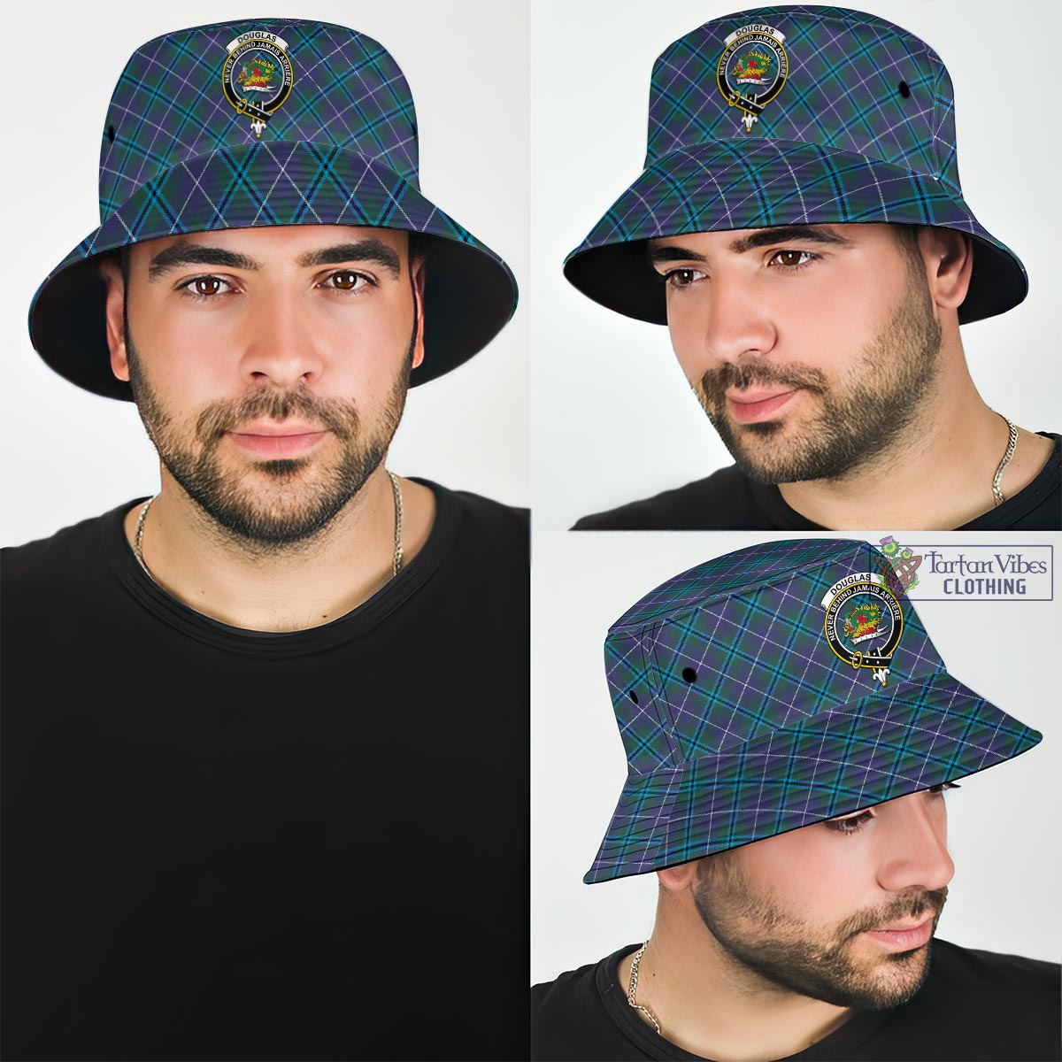 Tartan Vibes Clothing Douglas Modern Tartan Bucket Hat with Family Crest