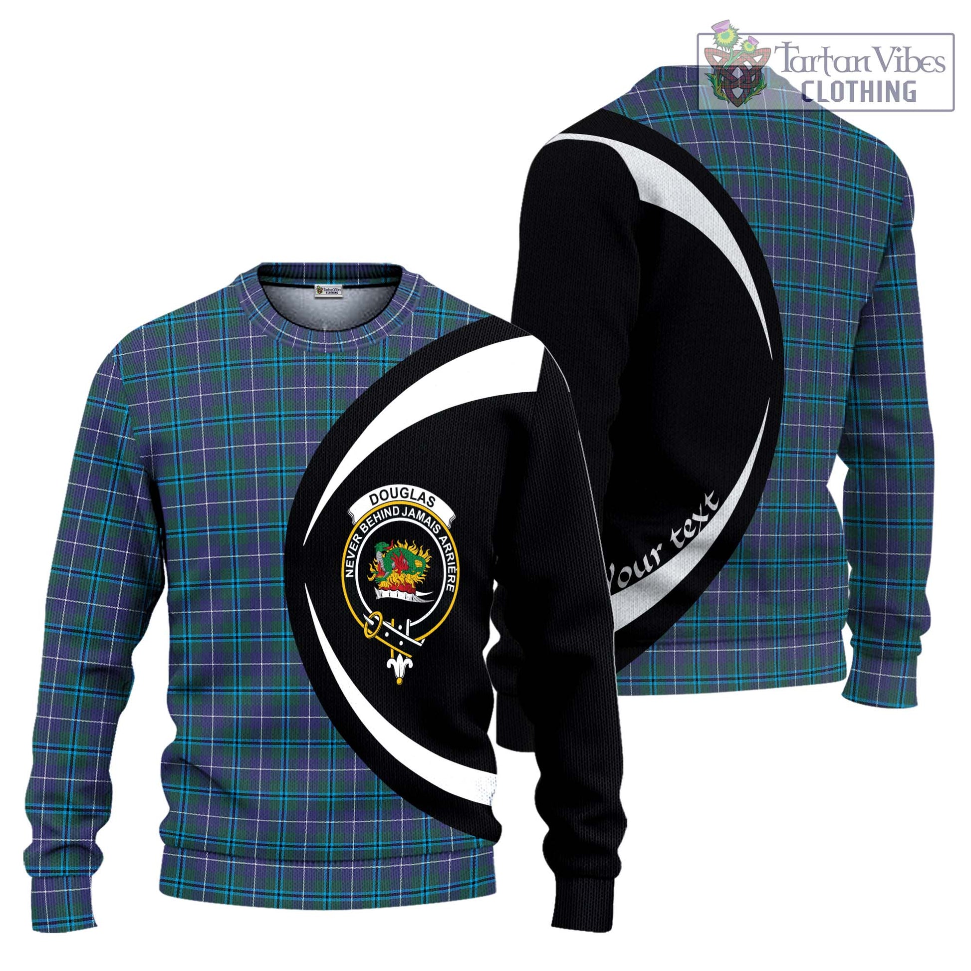 Douglas Modern Tartan Ugly Sweater with Family Crest Circle Style Unisex - Tartan Vibes Clothing