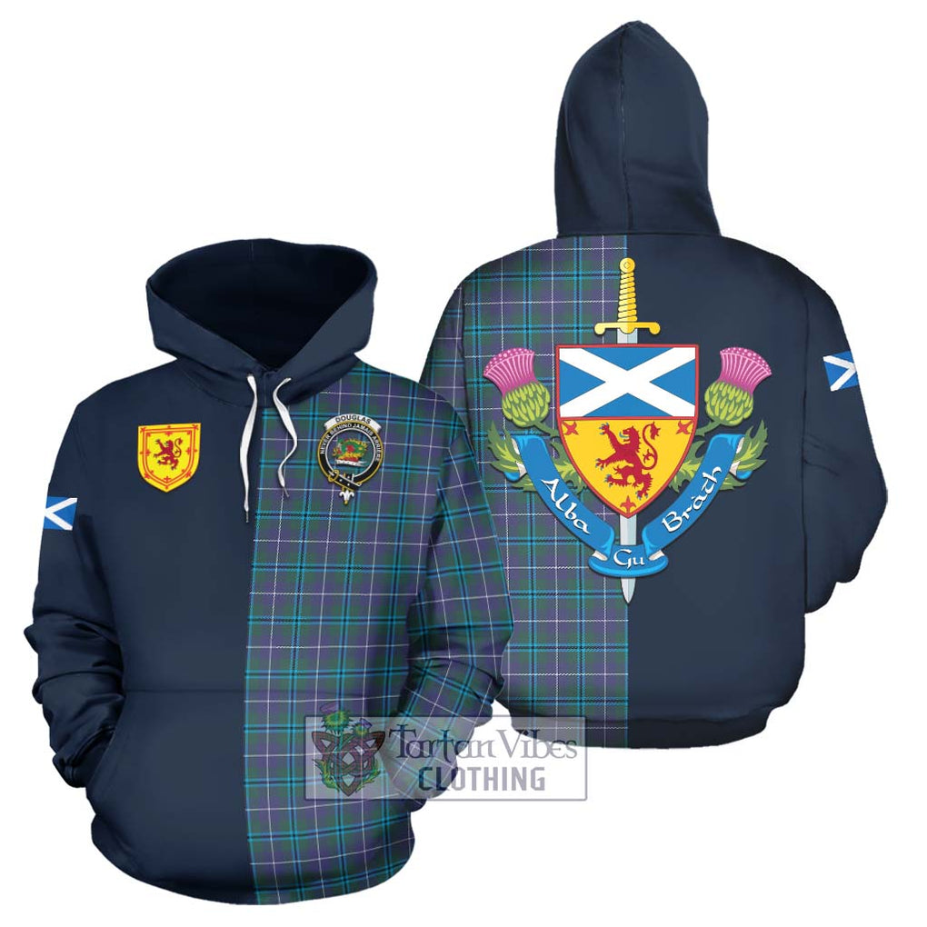 Tartan Vibes Clothing Douglas Modern Tartan Hoodie with Scottish Lion Royal Arm Half Style