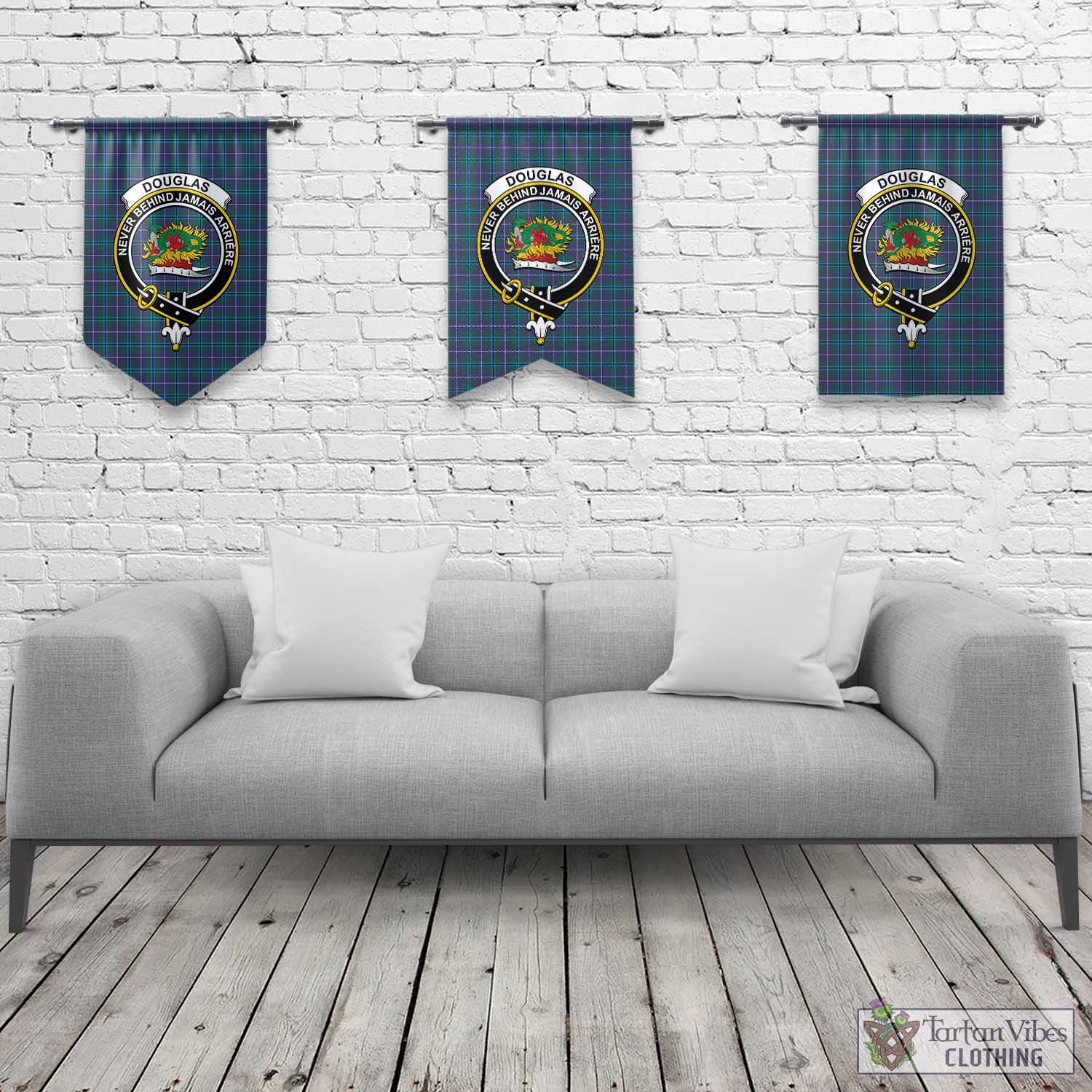 Tartan Vibes Clothing Douglas Modern Tartan Gonfalon, Tartan Banner with Family Crest