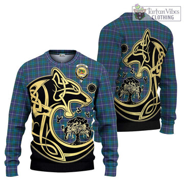 Douglas Modern Tartan Ugly Sweater with Family Crest Celtic Wolf Style