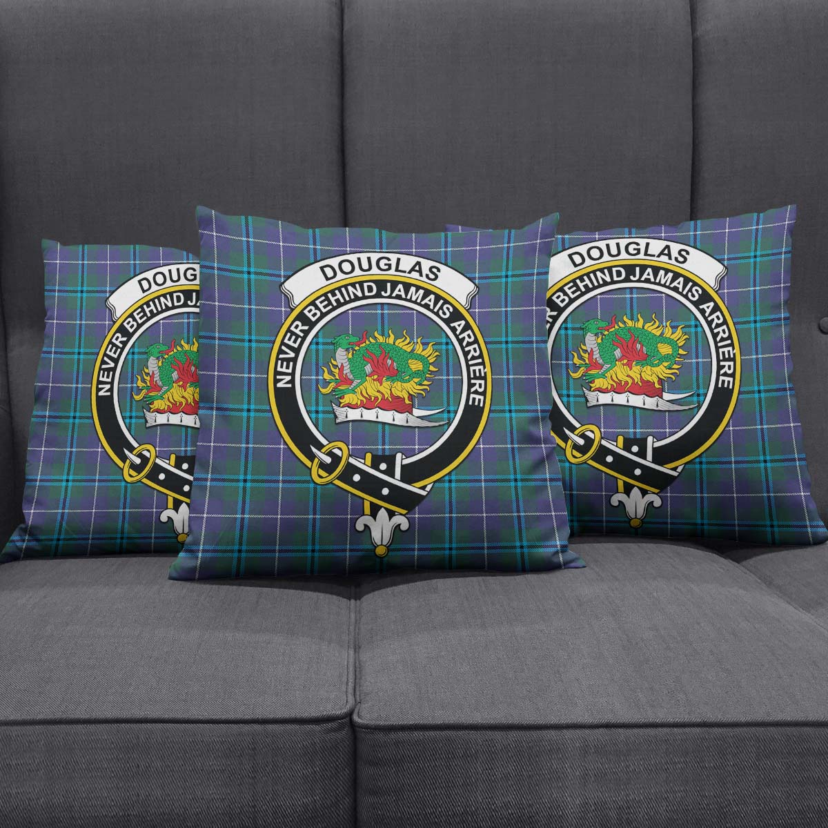 Douglas Modern Tartan Pillow Cover with Family Crest Square Pillow Cover - Tartanvibesclothing