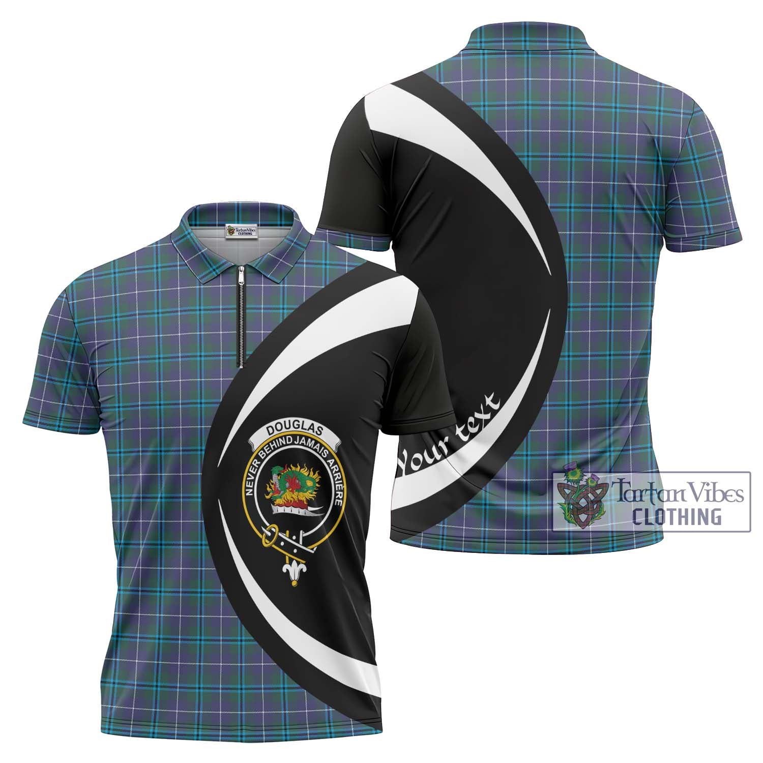 Tartan Vibes Clothing Douglas Modern Tartan Zipper Polo Shirt with Family Crest Circle Style