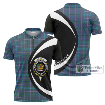 Douglas Modern Tartan Zipper Polo Shirt with Family Crest Circle Style