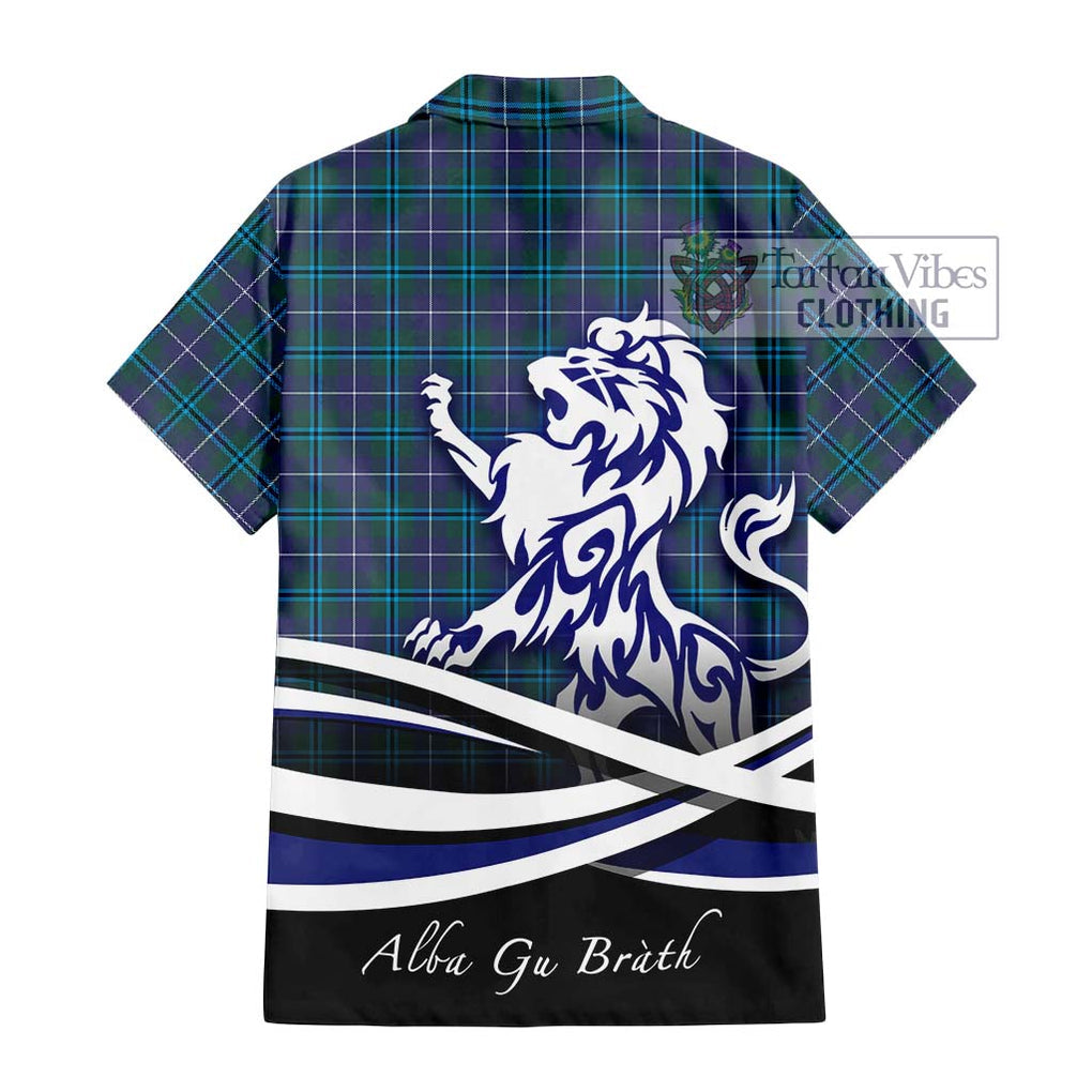 Douglas Modern Tartan Short Sleeve Button Shirt with Alba Gu Brath Regal Lion Emblem - Tartanvibesclothing Shop