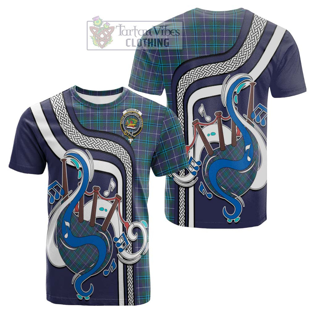 Tartan Vibes Clothing Douglas Modern Tartan Cotton T-shirt with Epic Bagpipe Style