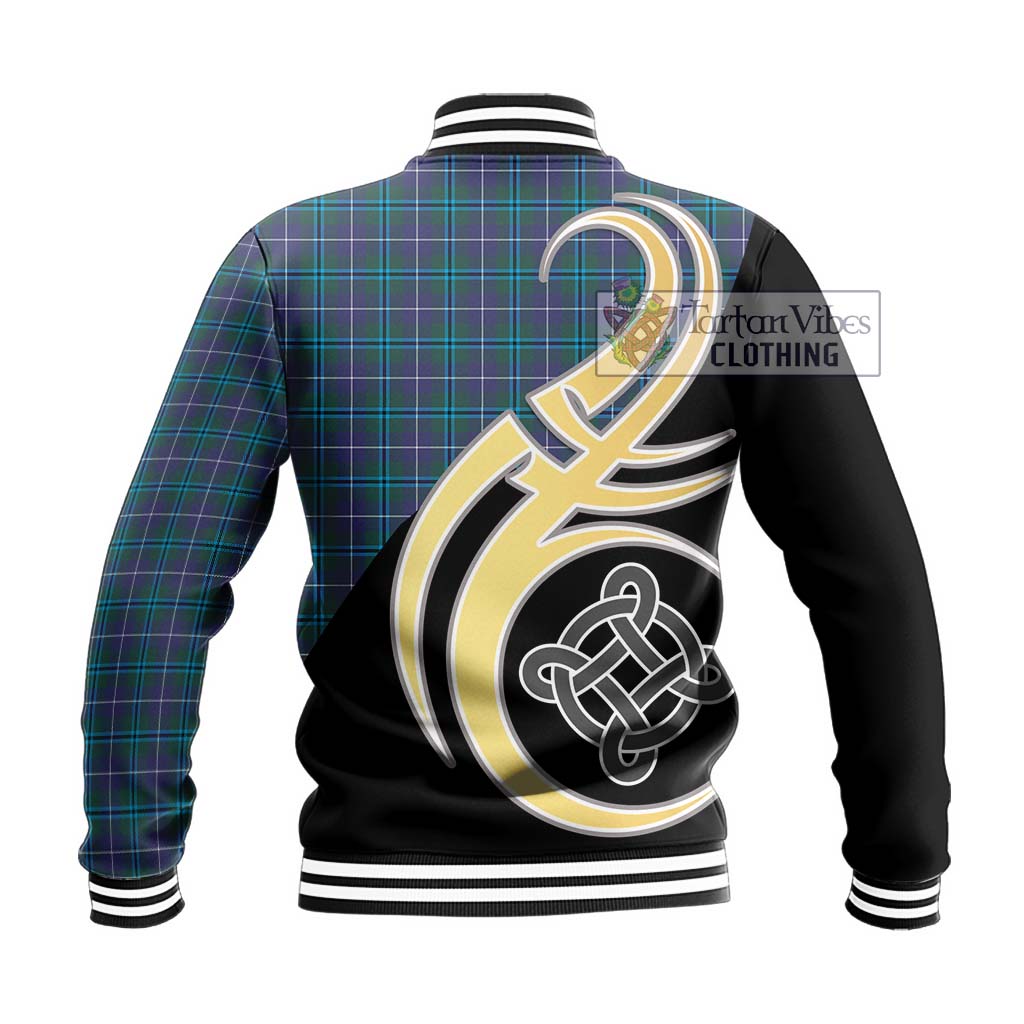 Douglas Modern Tartan Baseball Jacket with Family Crest and Celtic Symbol Style - Tartan Vibes Clothing