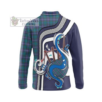 Douglas Modern Tartan Long Sleeve Polo Shirt with Epic Bagpipe Style