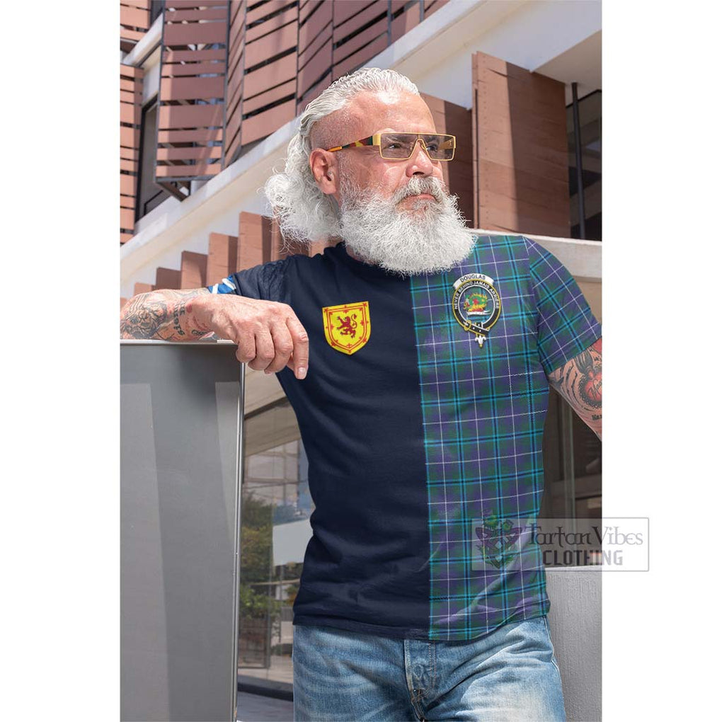 Tartan Vibes Clothing Douglas Modern Tartan Cotton T-shirt with Scottish Lion Royal Arm Half Style