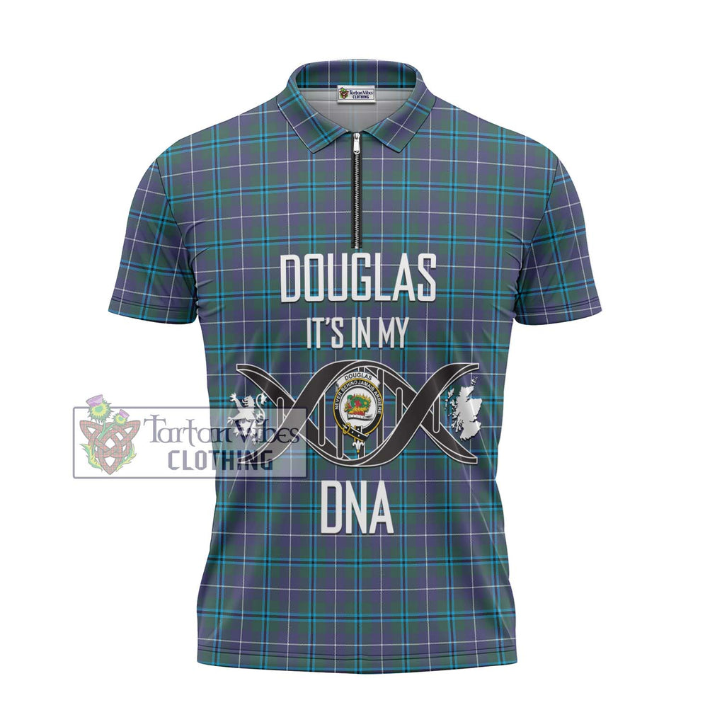 Douglas Modern Tartan Zipper Polo Shirt with Family Crest DNA In Me Style - Tartanvibesclothing Shop