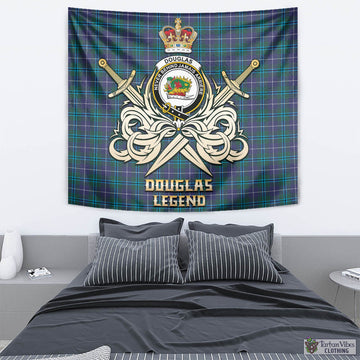 Douglas Modern Tartan Tapestry with Clan Crest and the Golden Sword of Courageous Legacy