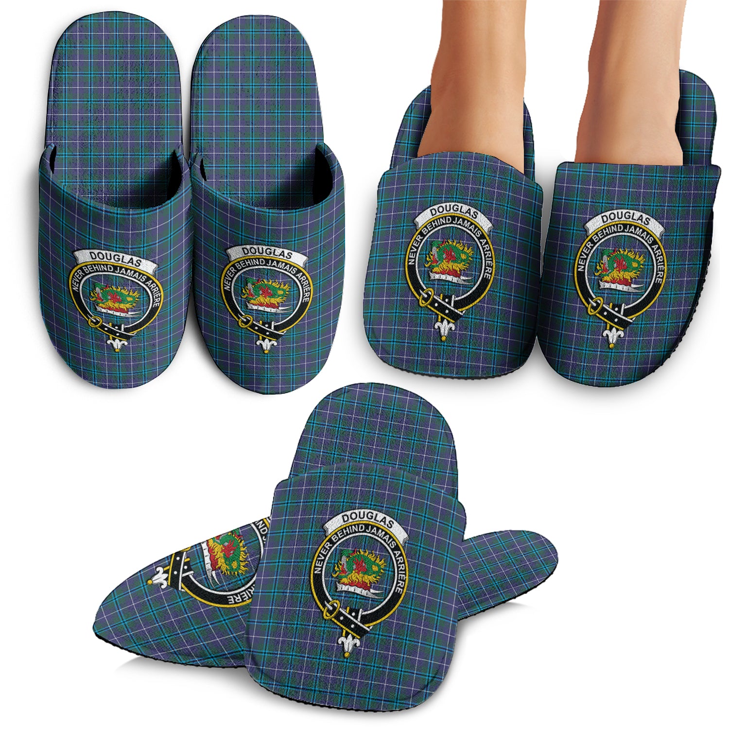 Douglas Modern Tartan Home Slippers with Family Crest - Tartanvibesclothing