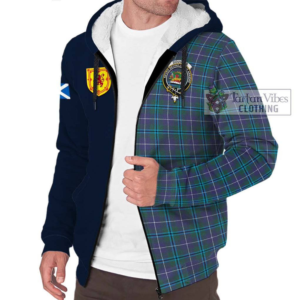 Tartan Vibes Clothing Douglas Modern Tartan Sherpa Hoodie with Scottish Lion Royal Arm Half Style