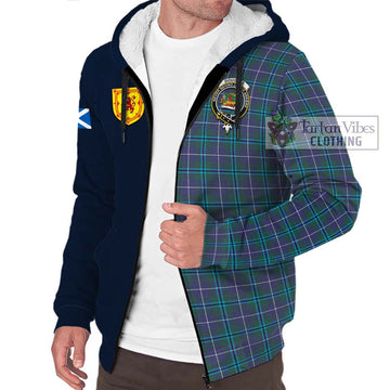 Douglas Modern Tartan Sherpa Hoodie Alba with Scottish Lion Royal Arm Half Style