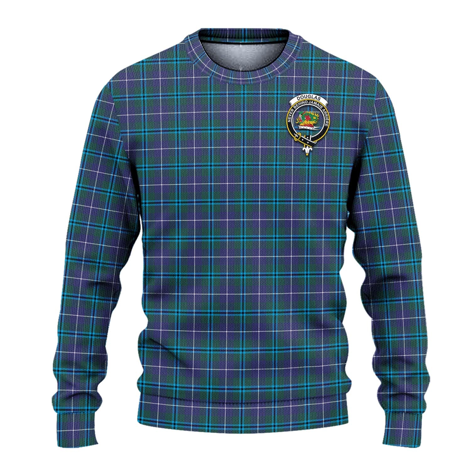 Douglas Modern Tartan Knitted Sweater with Family Crest - Tartanvibesclothing