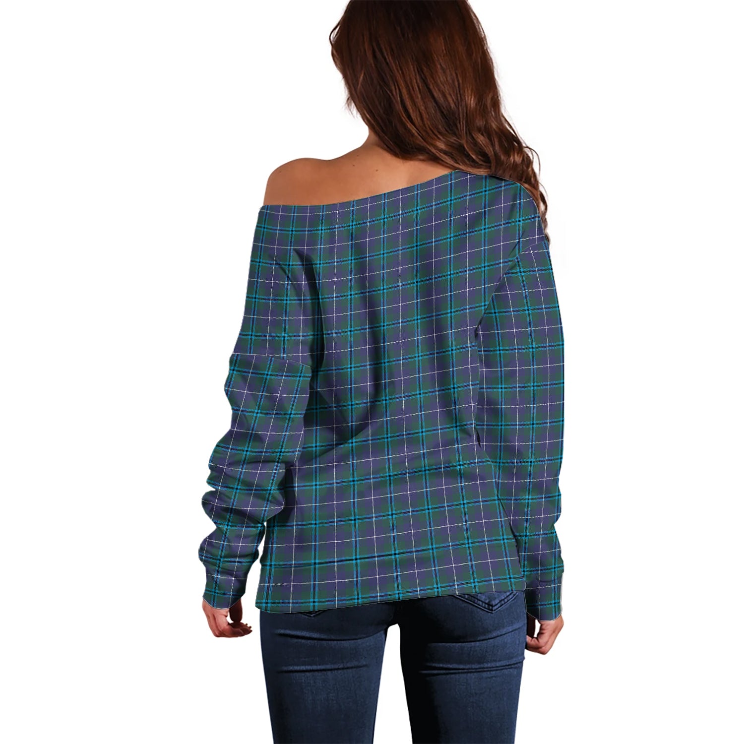 Douglas Modern Tartan Off Shoulder Women Sweater with Family Crest - Tartanvibesclothing