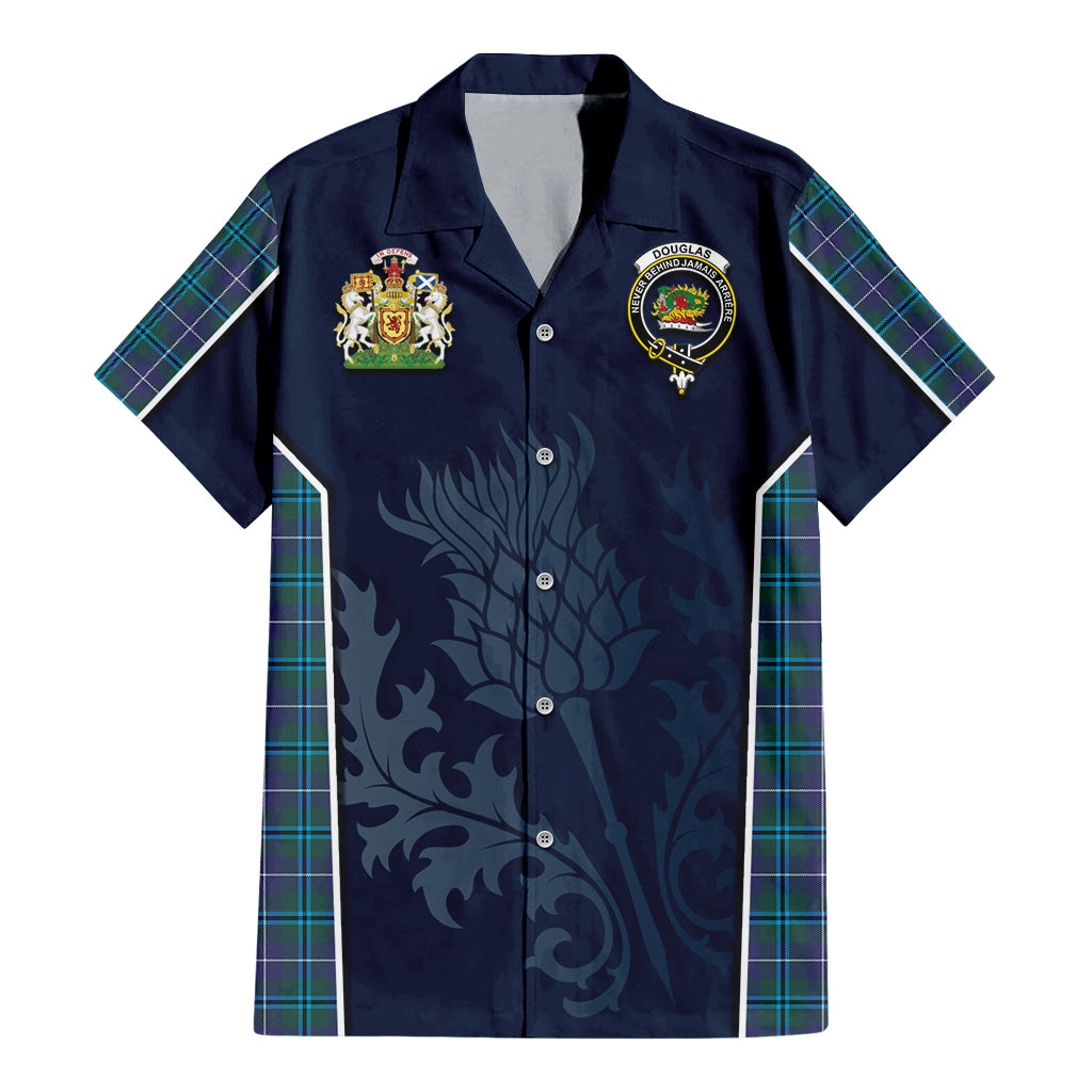 Tartan Vibes Clothing Douglas Modern Tartan Short Sleeve Button Up Shirt with Family Crest and Scottish Thistle Vibes Sport Style