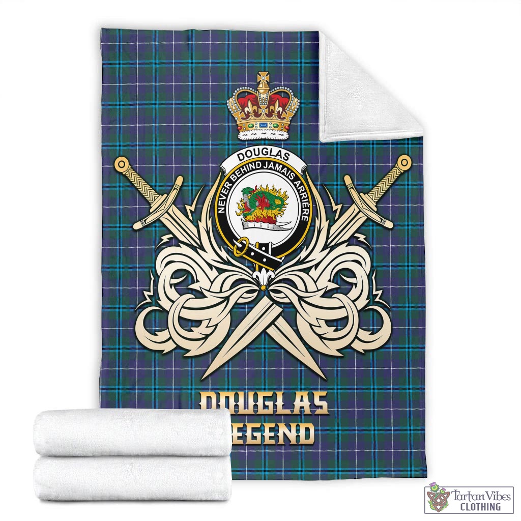 Tartan Vibes Clothing Douglas Modern Tartan Blanket with Clan Crest and the Golden Sword of Courageous Legacy