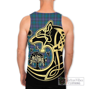 Douglas Modern Tartan Men's Tank Top with Family Crest Celtic Wolf Style