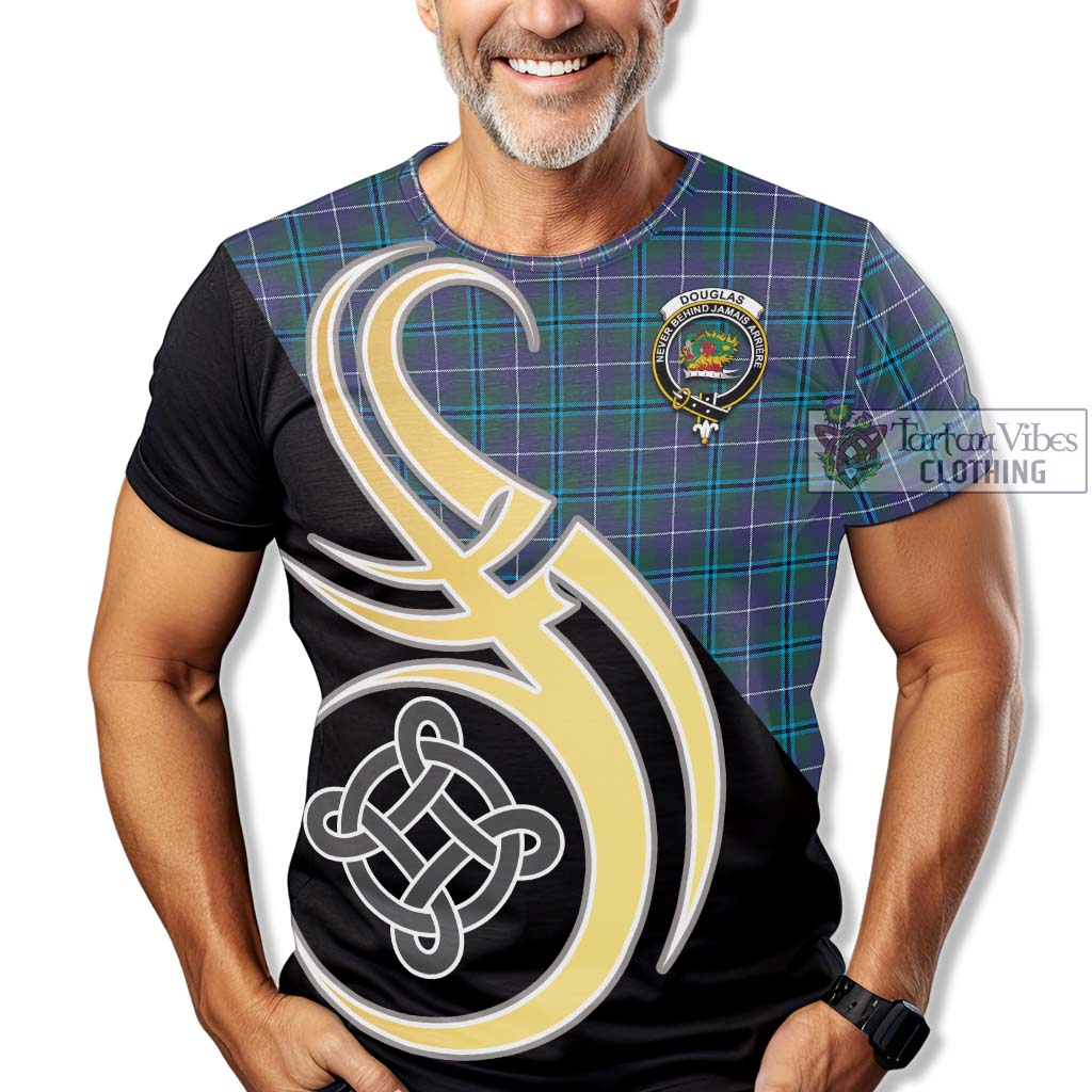 Tartan Vibes Clothing Douglas Modern Tartan T-Shirt with Family Crest and Celtic Symbol Style