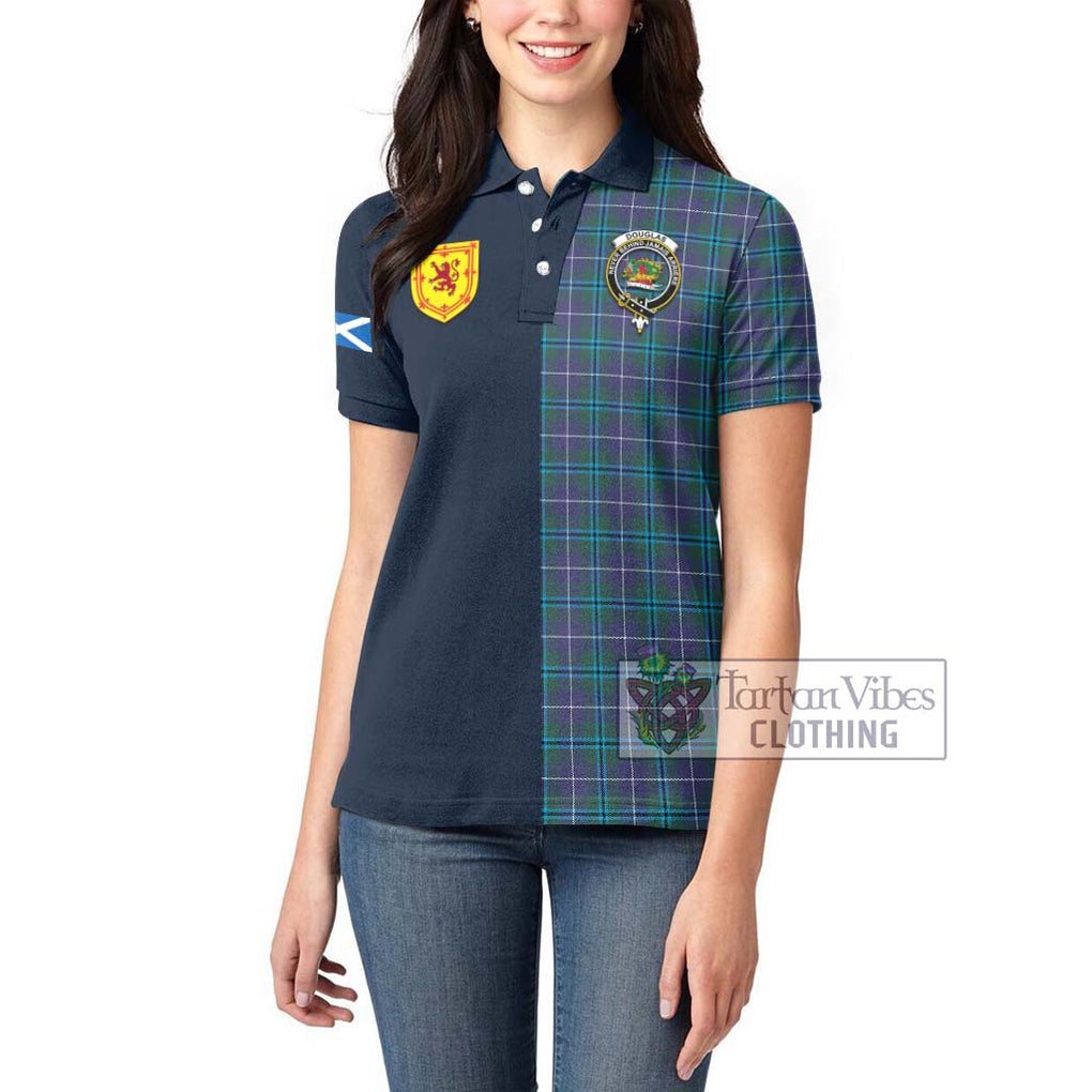 Tartan Vibes Clothing Douglas Modern Tartan Women's Polo Shirt with Scottish Lion Royal Arm Half Style