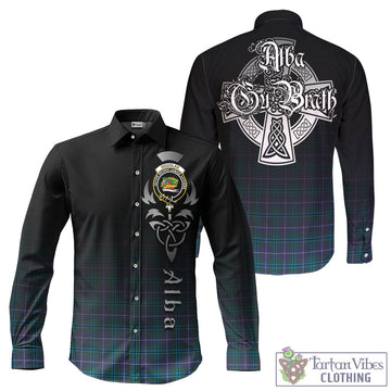 Douglas Modern Tartan Long Sleeve Button Up Featuring Alba Gu Brath Family Crest Celtic Inspired