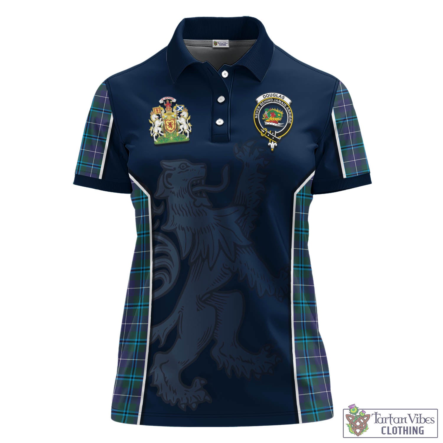 Douglas Modern Tartan Women's Polo Shirt with Family Crest and Lion Rampant Vibes Sport Style - Tartan Vibes Clothing