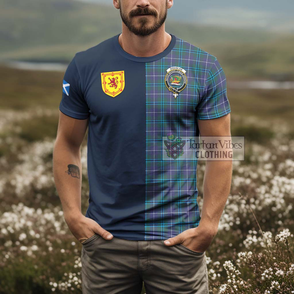 Tartan Vibes Clothing Douglas Modern Tartan T-Shirt Alba with Scottish Lion Royal Arm Half Style