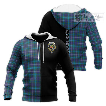 Douglas Modern Tartan Knitted Hoodie with Family Crest and Half Of Me Style