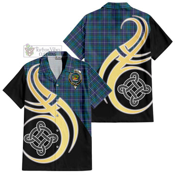 Douglas Modern Tartan Short Sleeve Button Shirt with Family Crest and Celtic Symbol Style