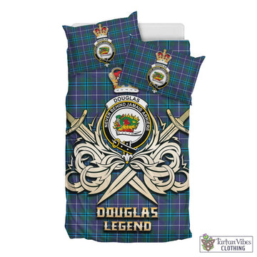 Douglas Modern Tartan Bedding Set with Clan Crest and the Golden Sword of Courageous Legacy