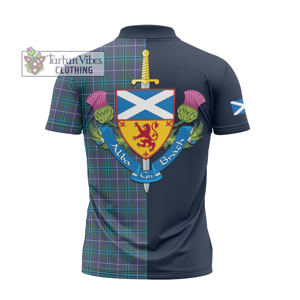 Tartan Vibes Clothing Douglas Modern Tartan Zipper Polo Shirt with Scottish Lion Royal Arm Half Style