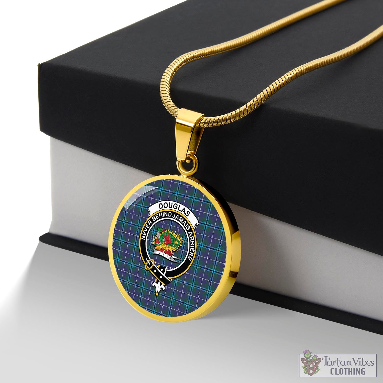 Tartan Vibes Clothing Douglas Modern Tartan Circle Necklace with Family Crest