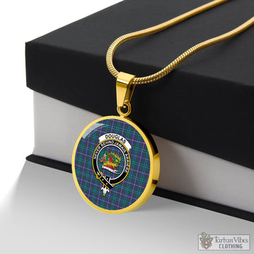 Douglas Modern Tartan Circle Necklace with Family Crest