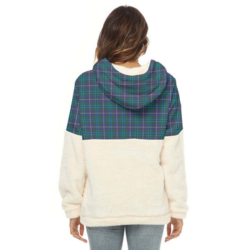 Douglas Modern Tartan Women's Borg Fleece Hoodie With Half Zip with Family Crest