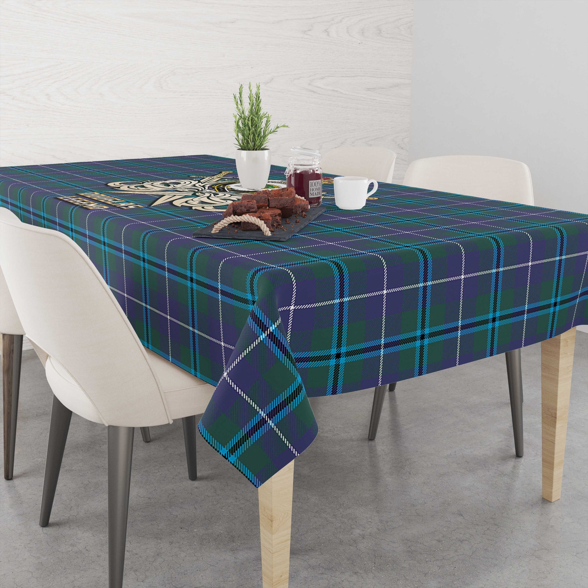 Tartan Vibes Clothing Douglas Modern Tartan Tablecloth with Clan Crest and the Golden Sword of Courageous Legacy