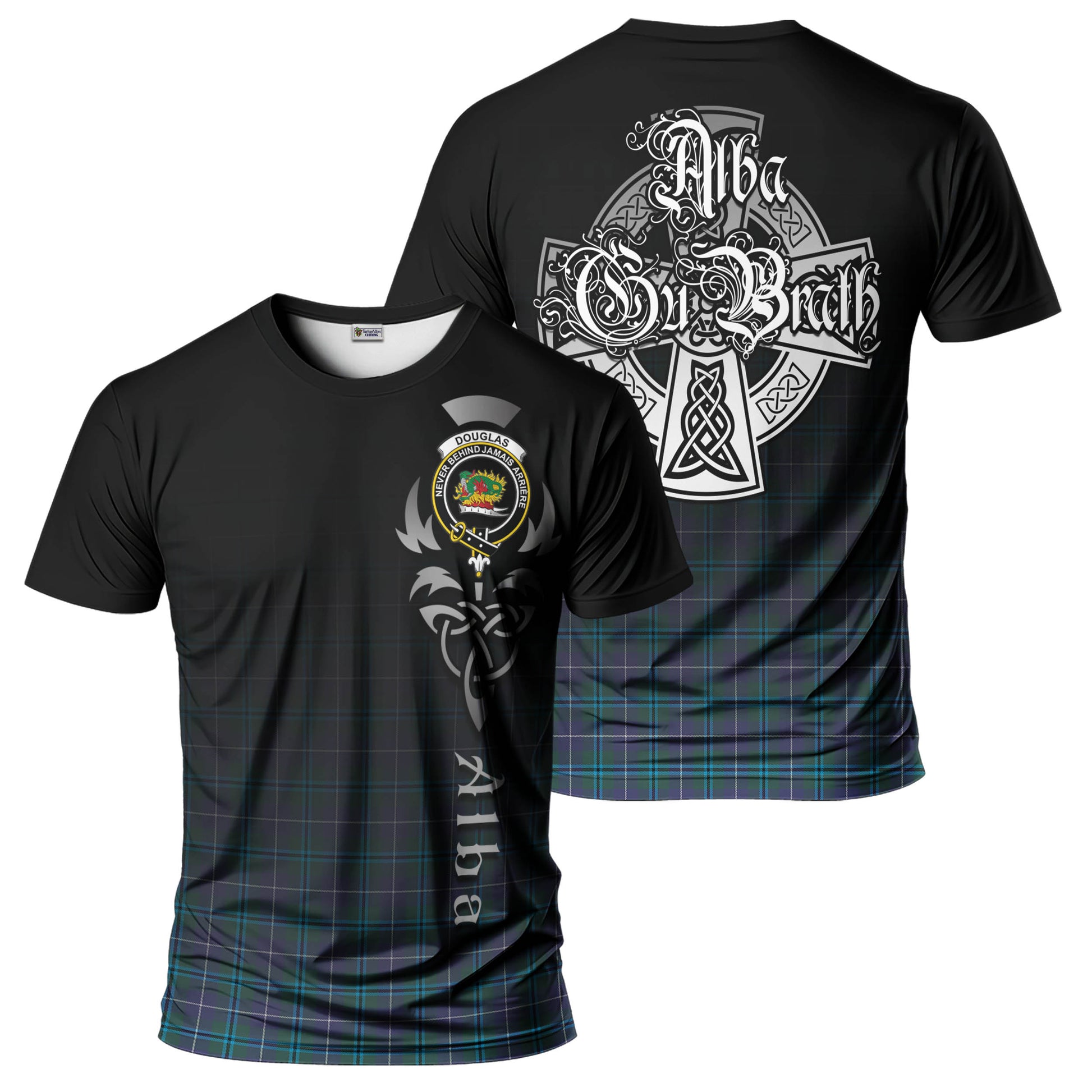 Tartan Vibes Clothing Douglas Modern Tartan T-Shirt Featuring Alba Gu Brath Family Crest Celtic Inspired